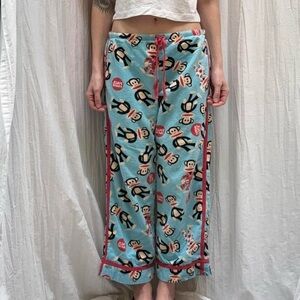 Paul Frank Light Blue Pajama Pants with Monkey Design Vintage Y2K Iconic